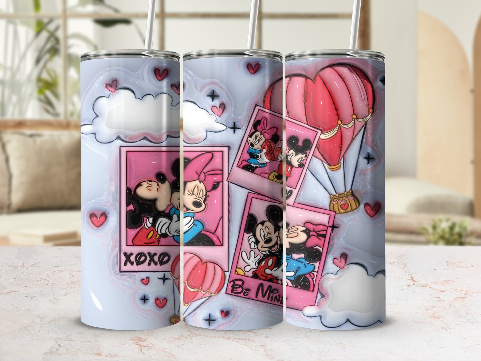 Romantic Cartoon Couple Design Tumbler with Hearts Decor