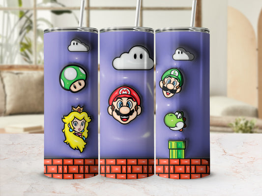 Retro Video Game Characters Themed Travel Tumbler