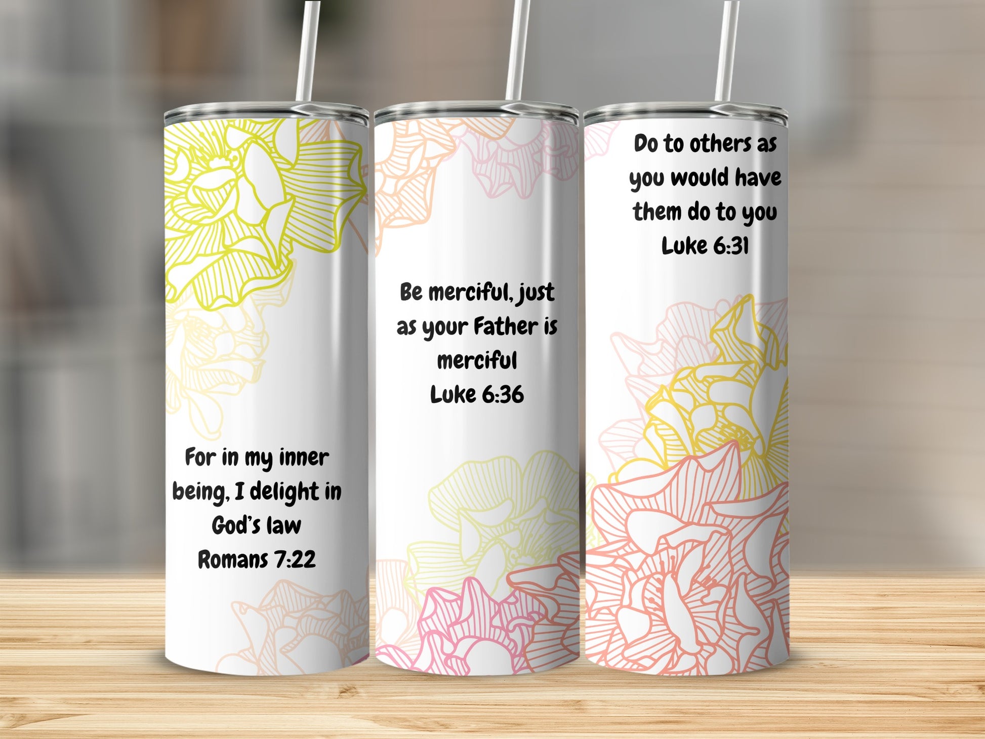 Floral Design Insulated Tumblers with Biblical Quotes