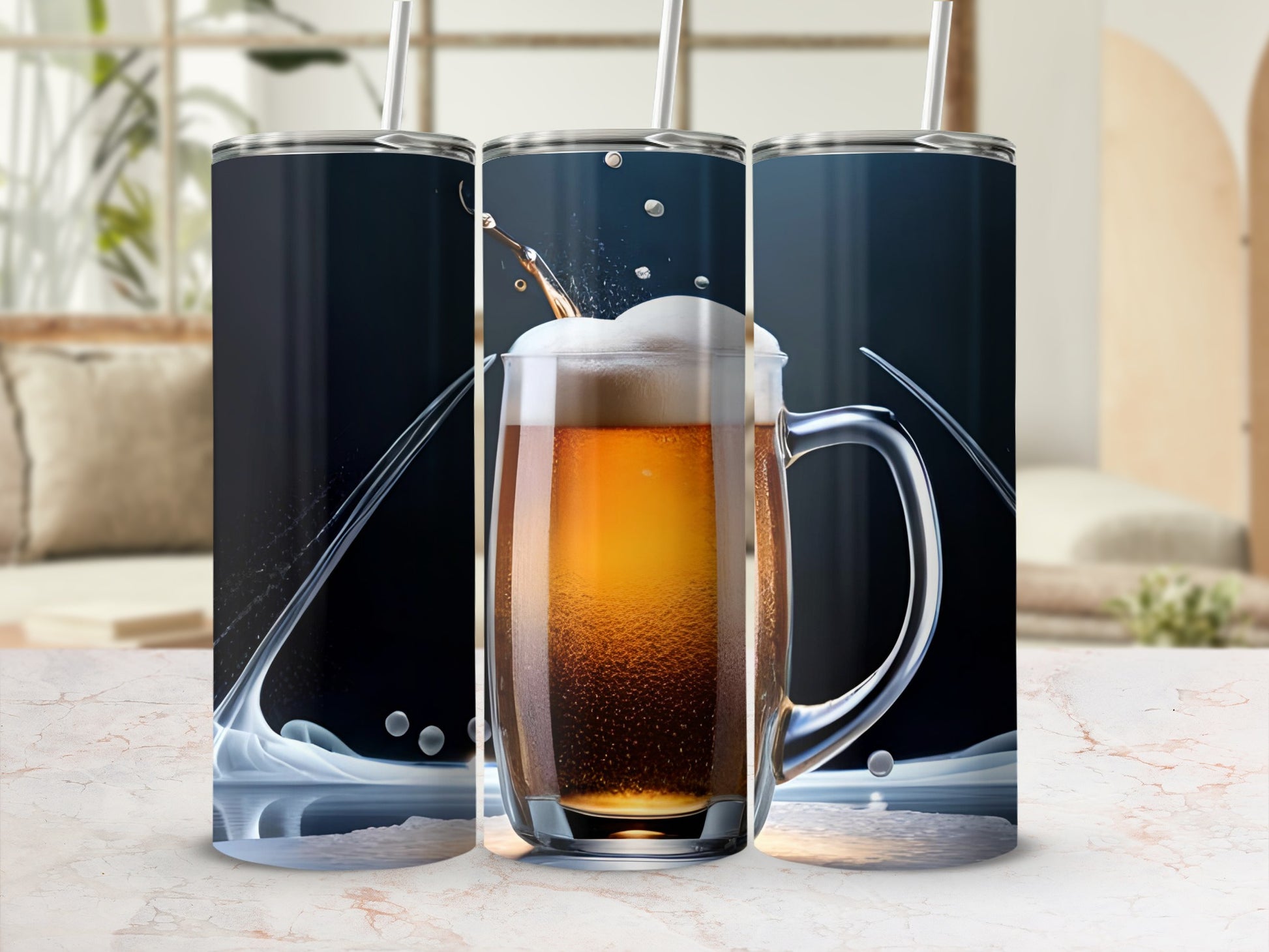 Beer Mug Design Tumbler with Straw Stainless Steel Tumbler