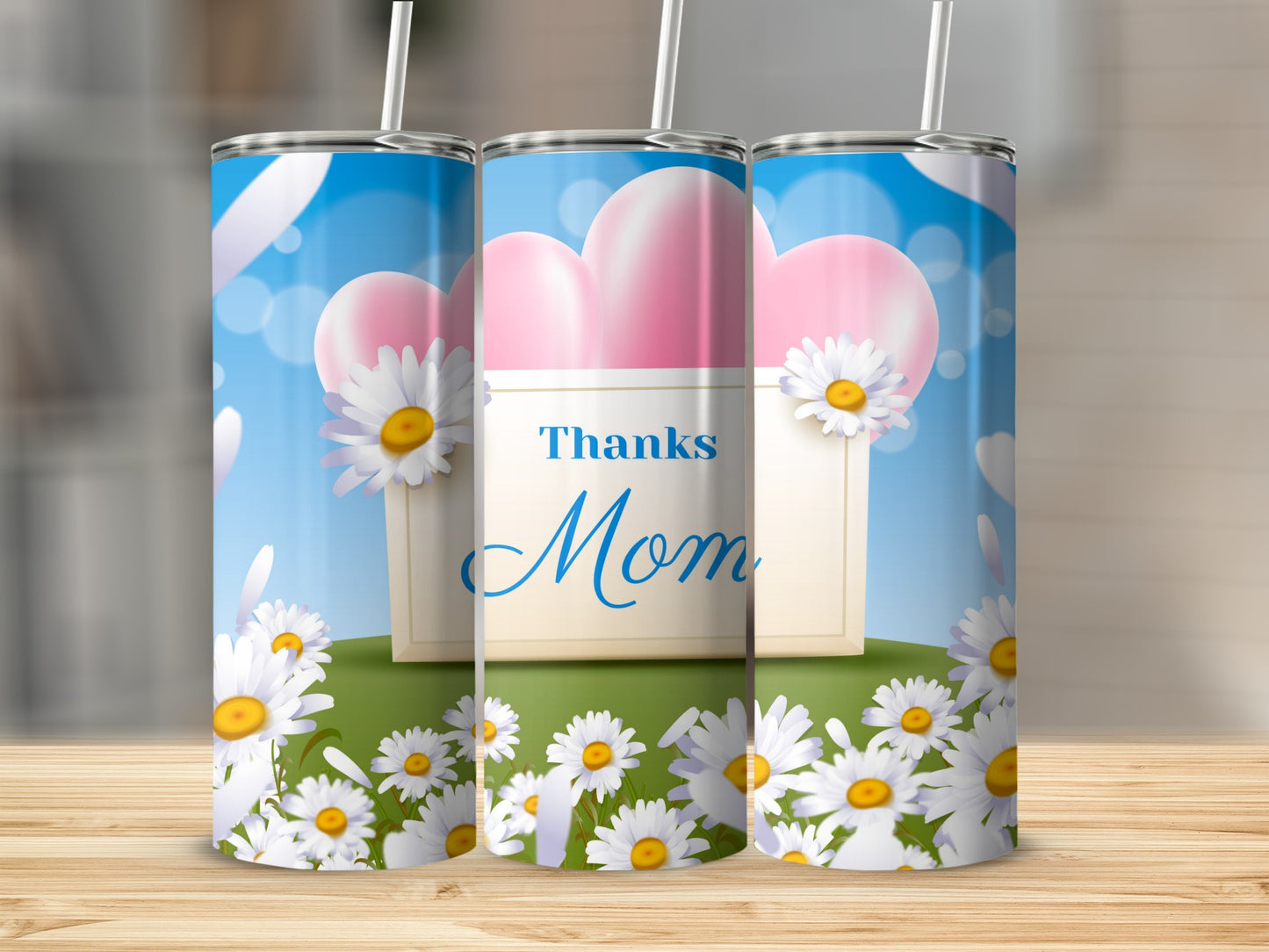 Thanks Mom Flower Design Tumbler Mother's Day Gift