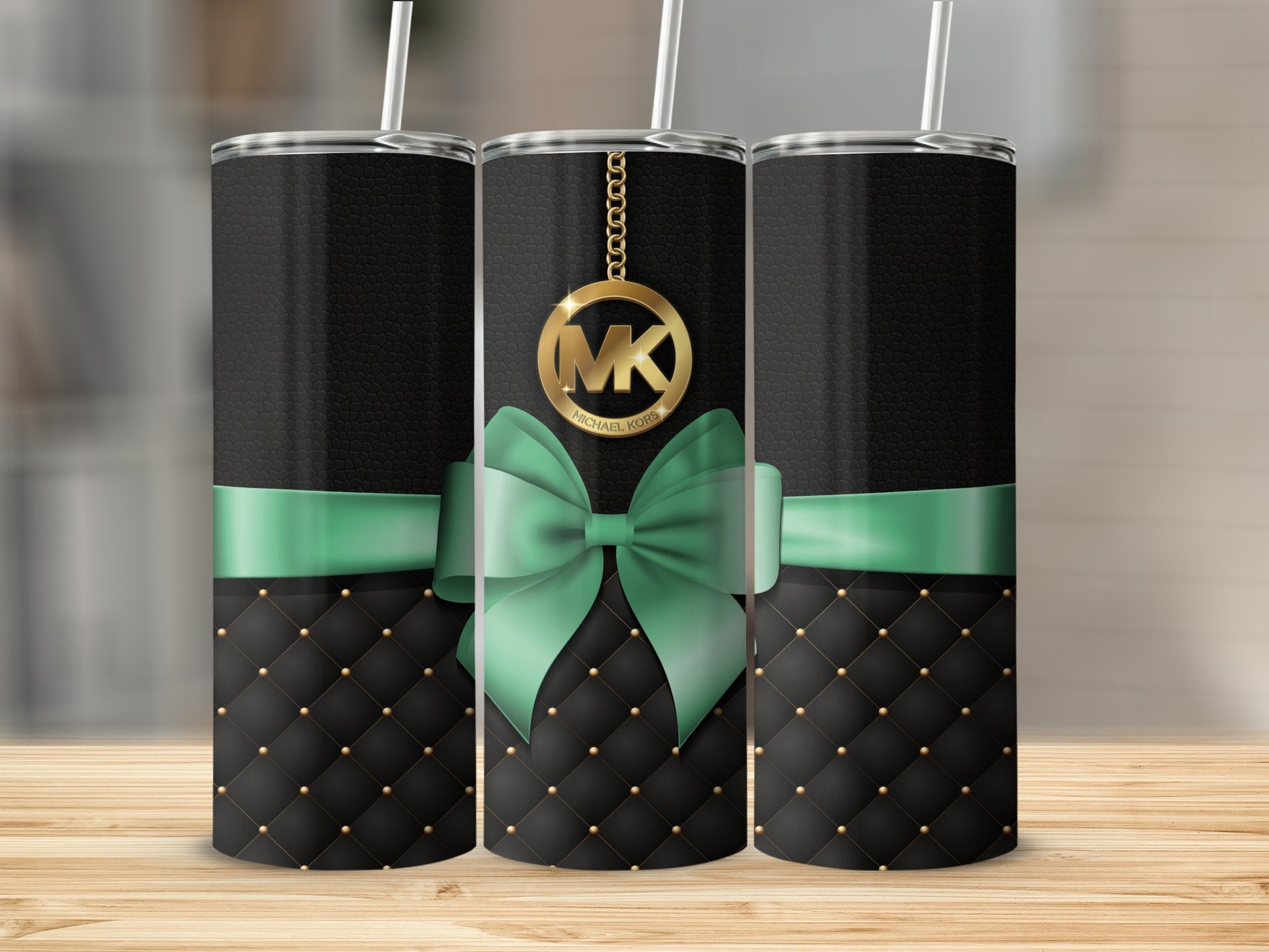 Stylish Black Tumbler with Green Bow Design