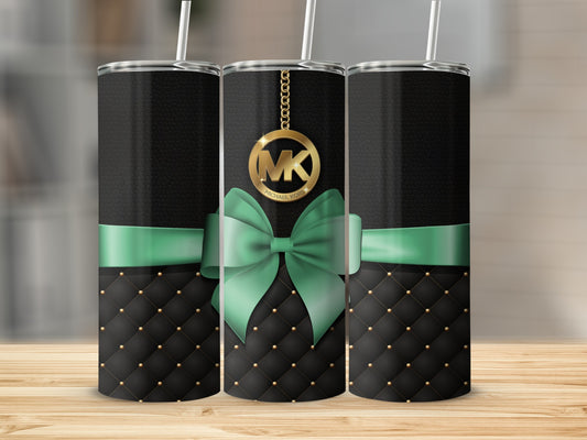 Stylish Black Tumbler with Green Bow Design