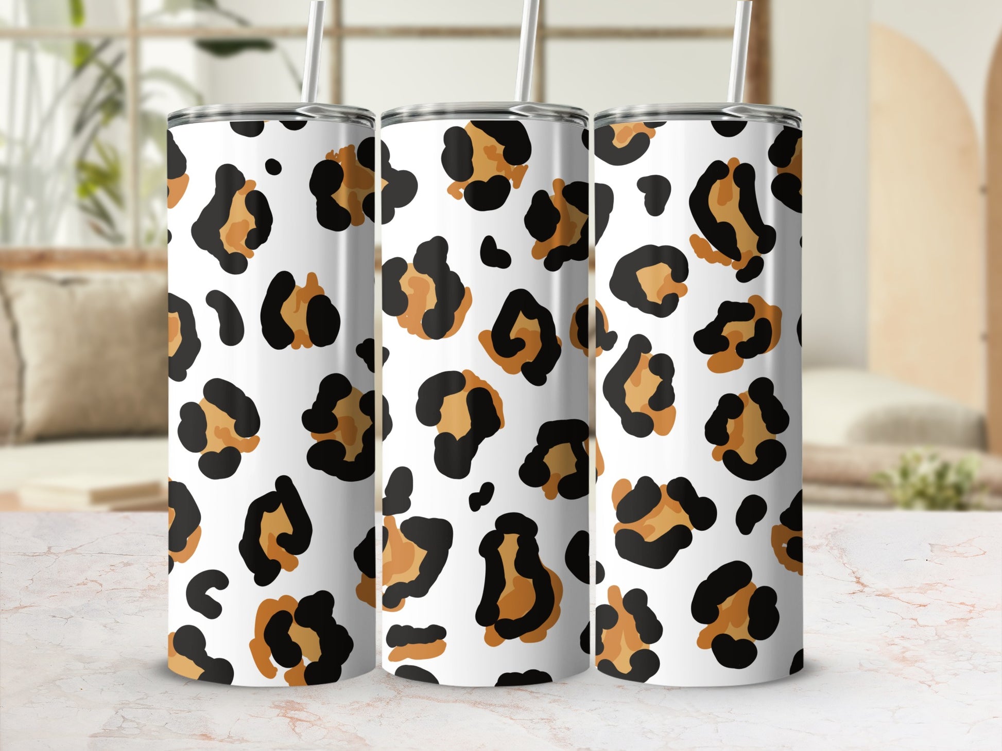 Leopard Print Design Tumbler with Straw Product
