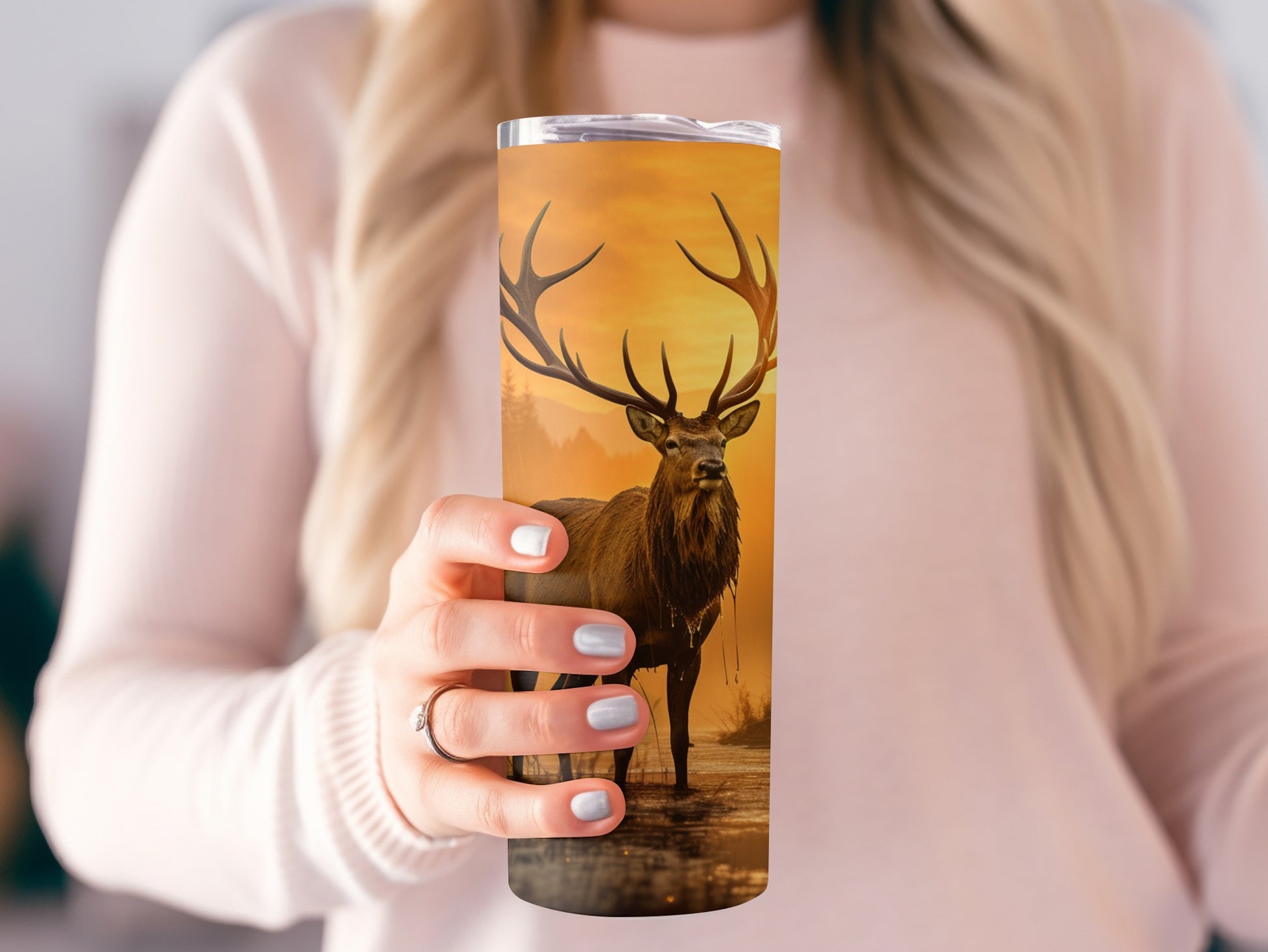 Majestic Deer in Sunset Wilderness Tumbler