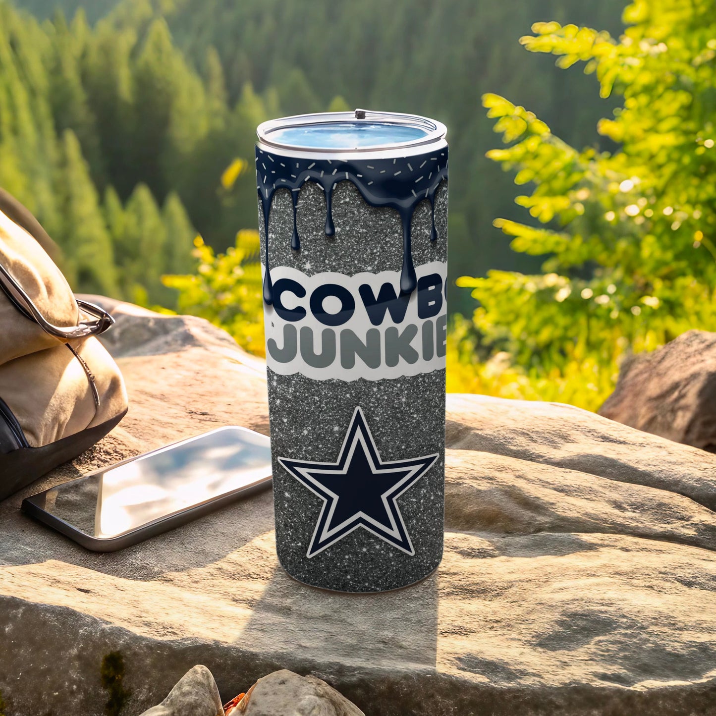 Cowboy Junkie Glitter Drip Star Design Drink Tumbler