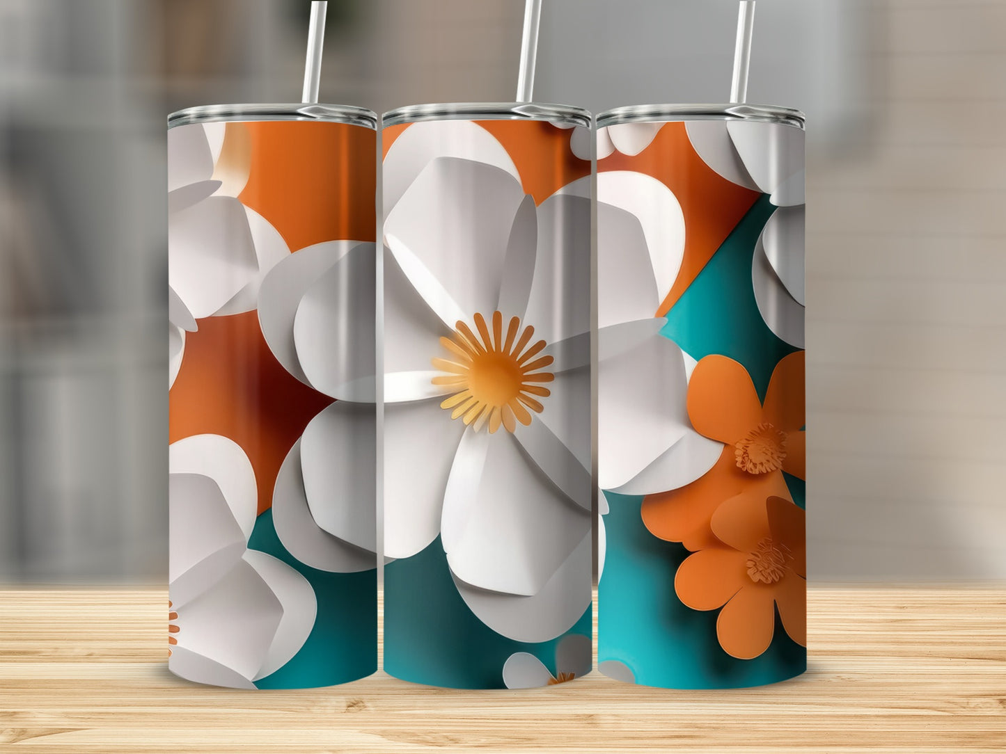 Colorful Floral Patterned Stainless Steel Tumbler