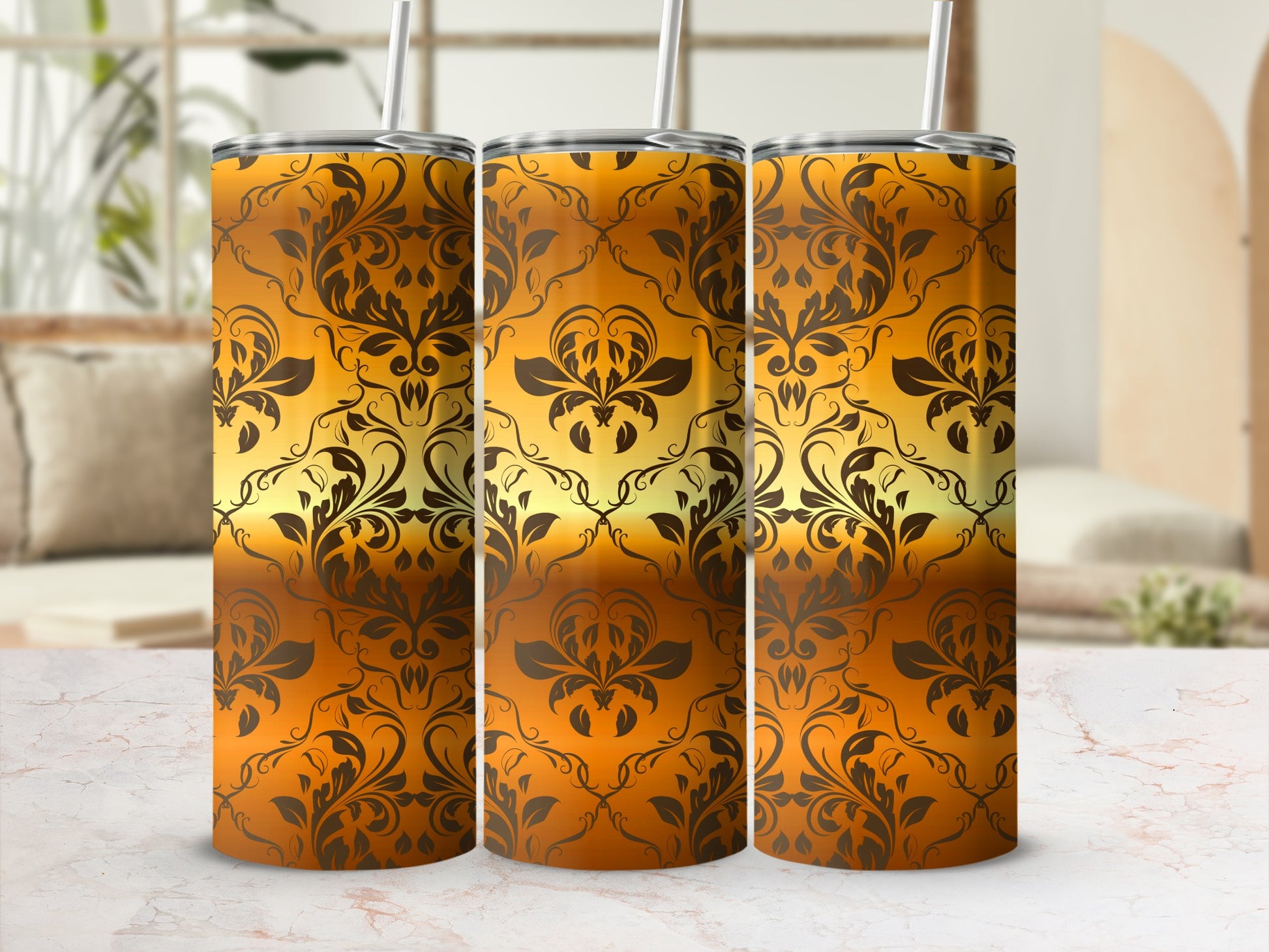 Elegant Gold Orange Gradient Damask Pattern Tumbler product type