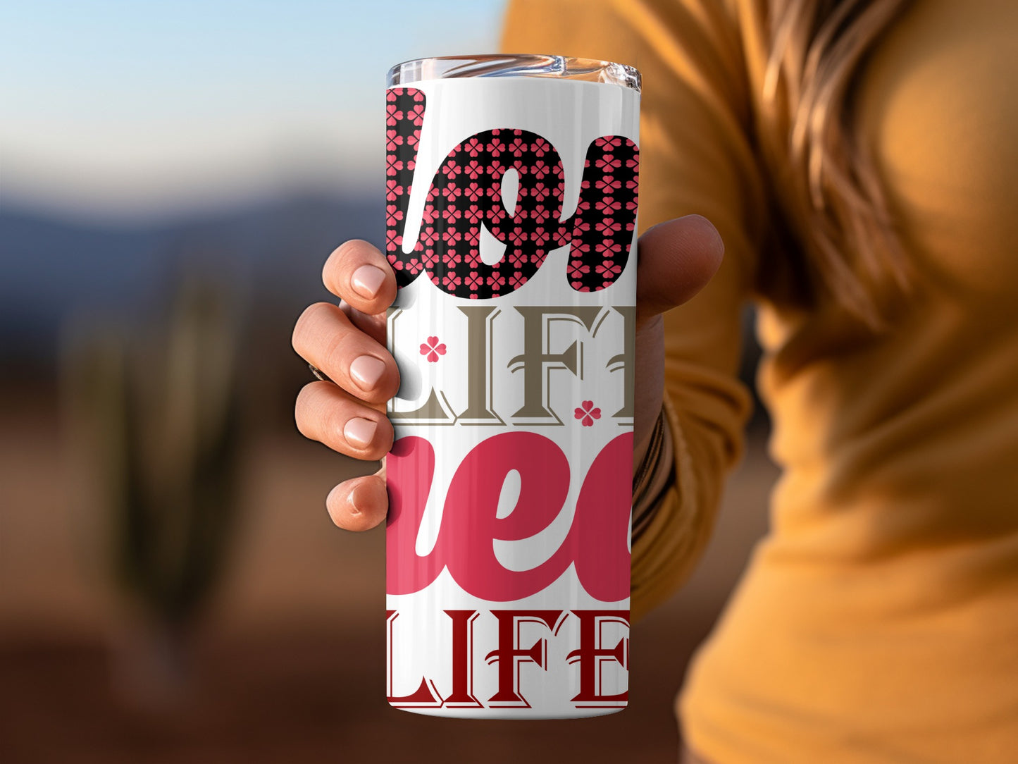 Love Life Red and Black Patterned Tumbler Cup