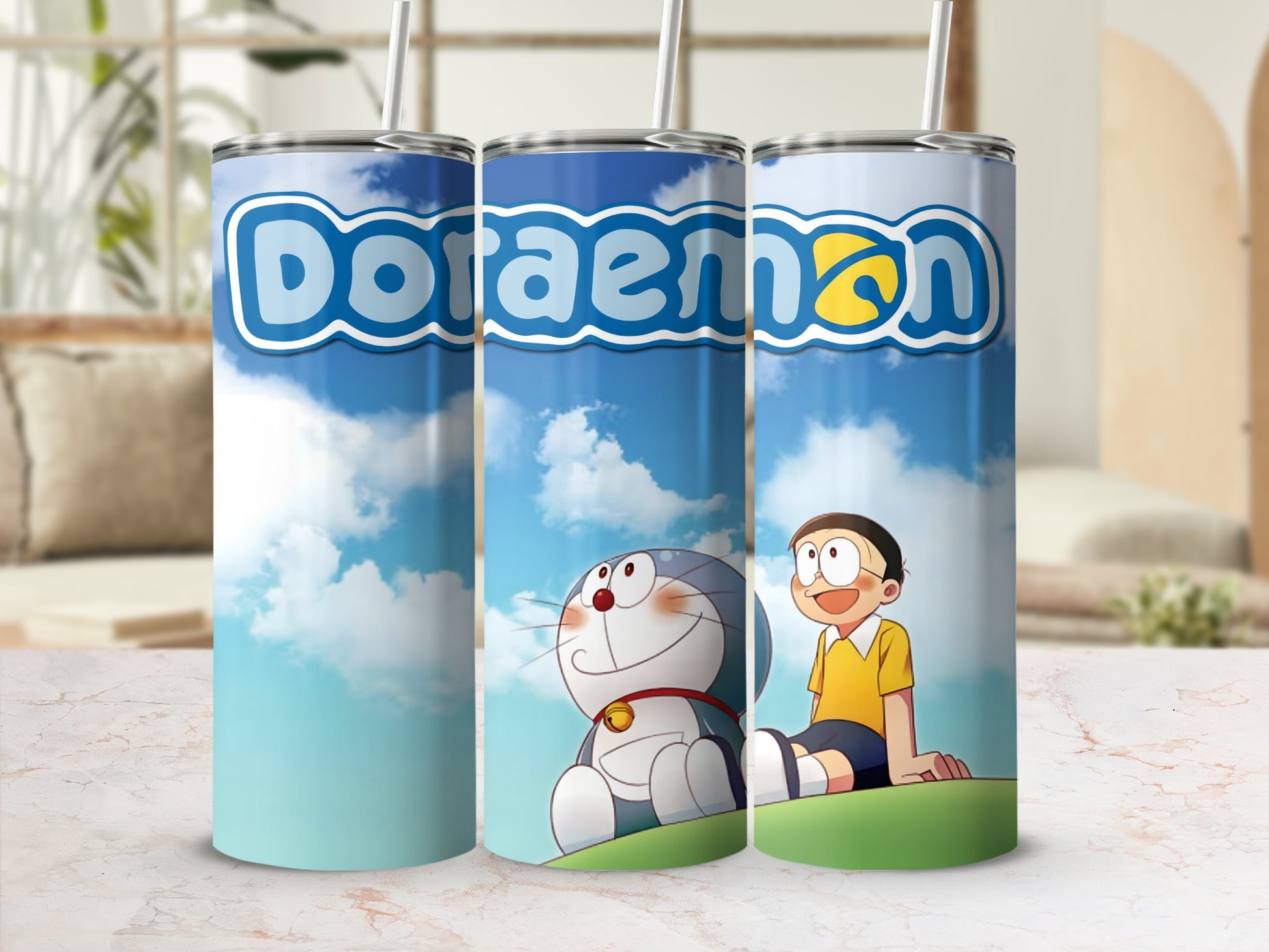 Doraemon and Nobita Sky Background Drink Tumbler