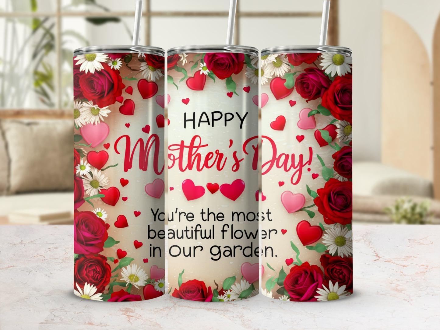 Happy Mother's Day Floral Heart Design Tumbler