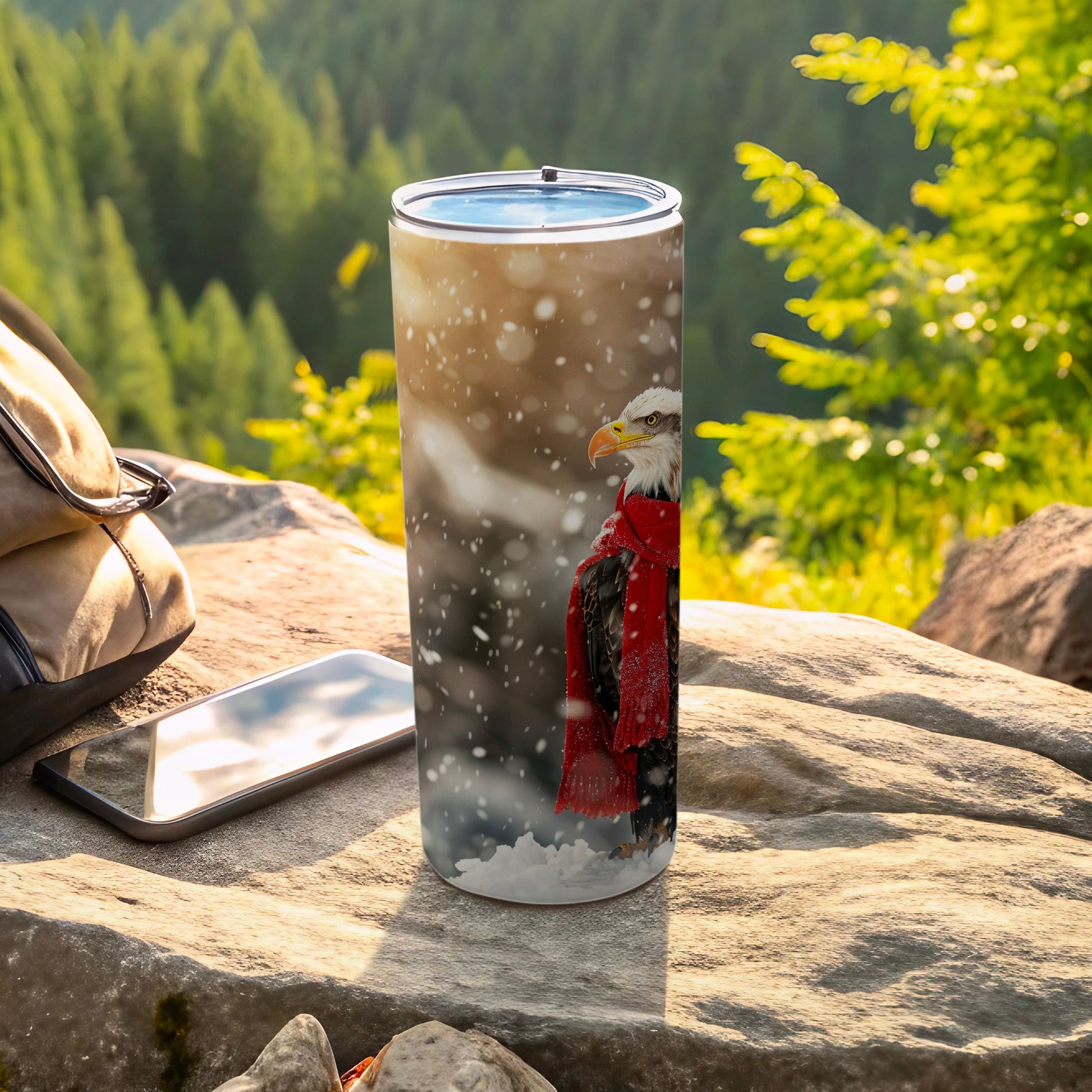 Winter Eagle with Red Scarf Travel Tumbler Cup