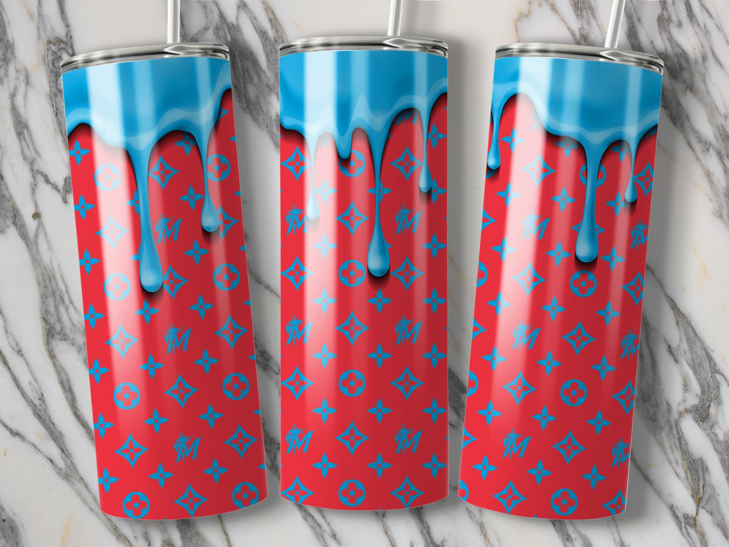 Red Pattern Light Blue Drips Tumblers