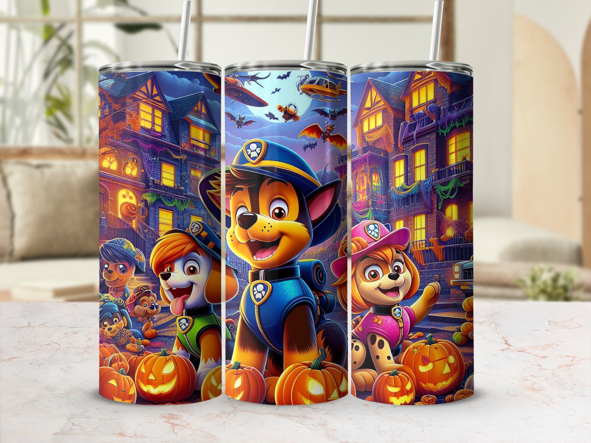 Colorful Halloween Themed Dog Character Tumbler