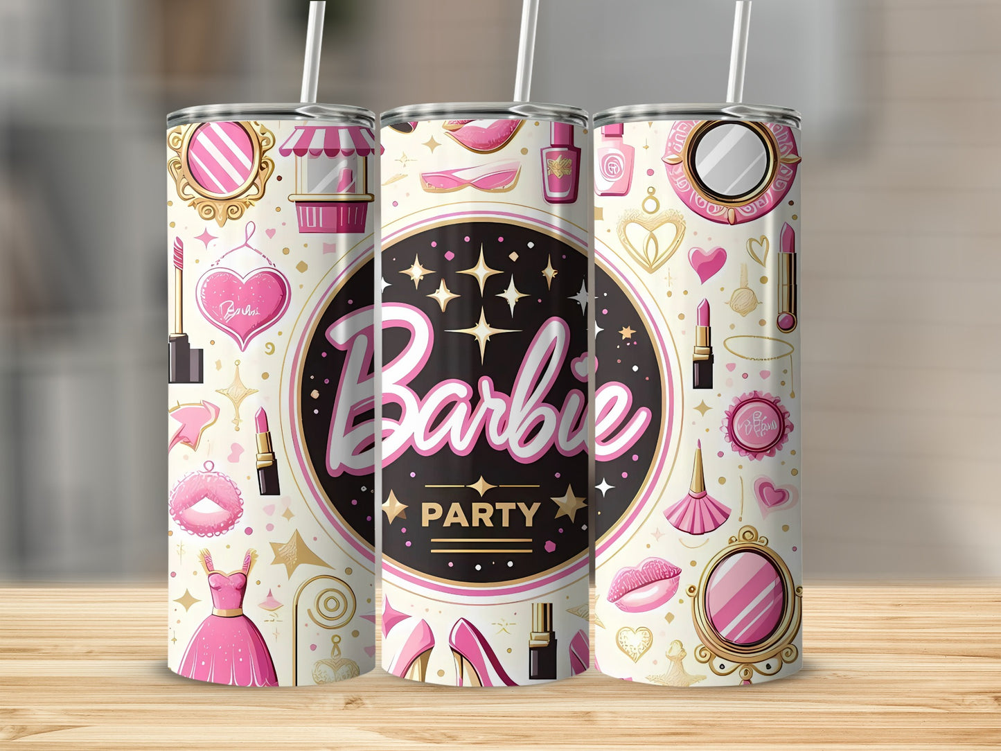 Barbie Party Cup with Lipstick and Mirror Icon Design