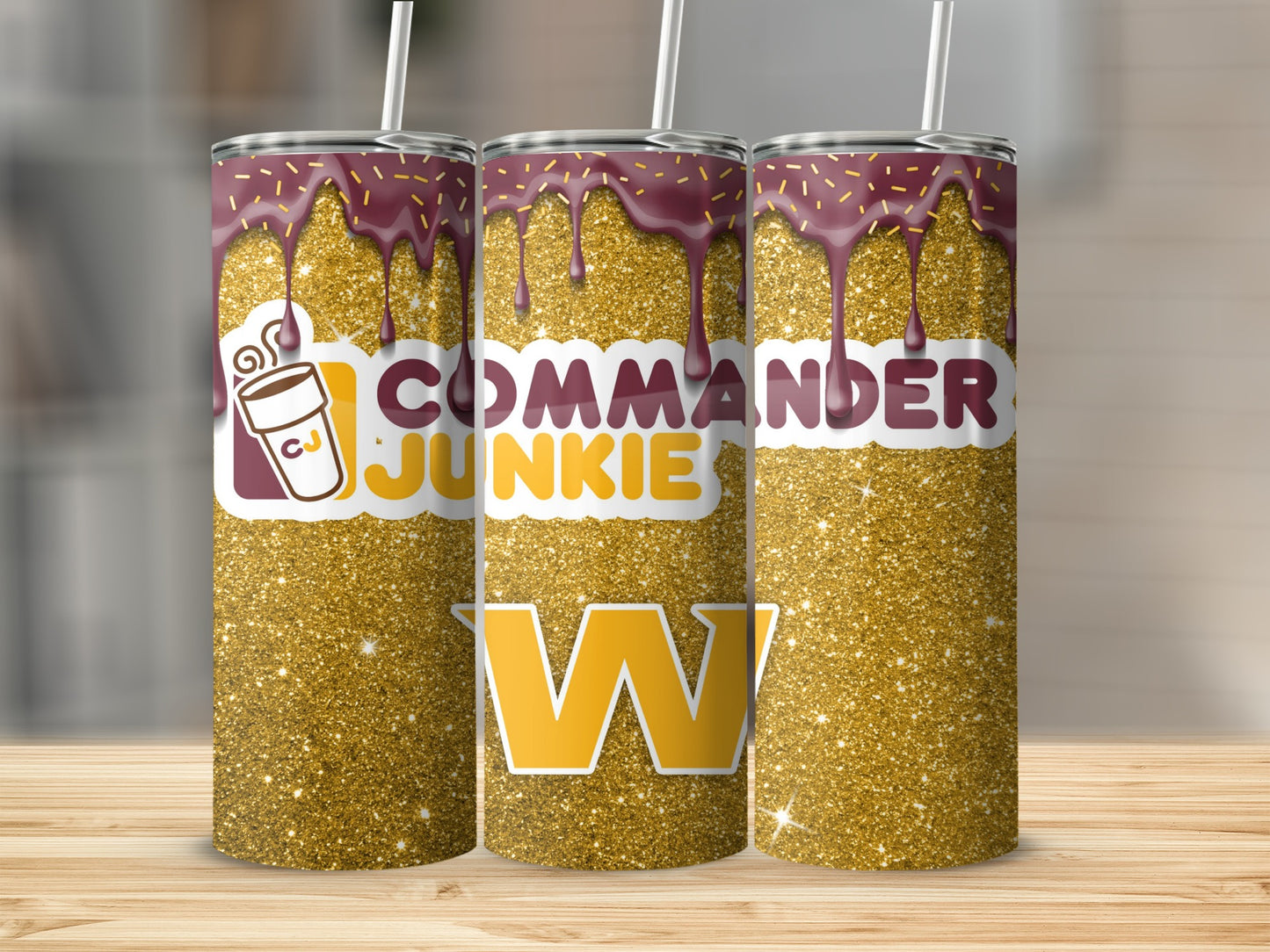 Commander Junkie Gold Glitter Tumbler Cup Product
