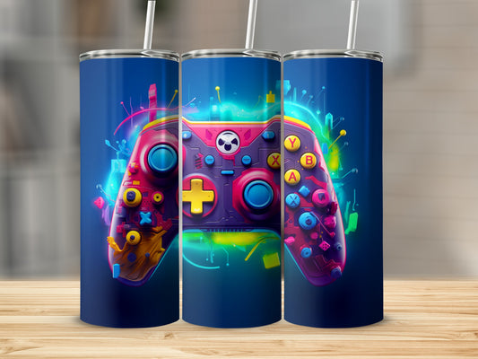 Vibrant Gaming Controller Design Tumbler Cup