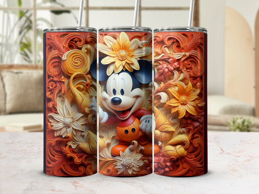 Vibrant Mickey Mouse Themed Tumbler with Floral Design