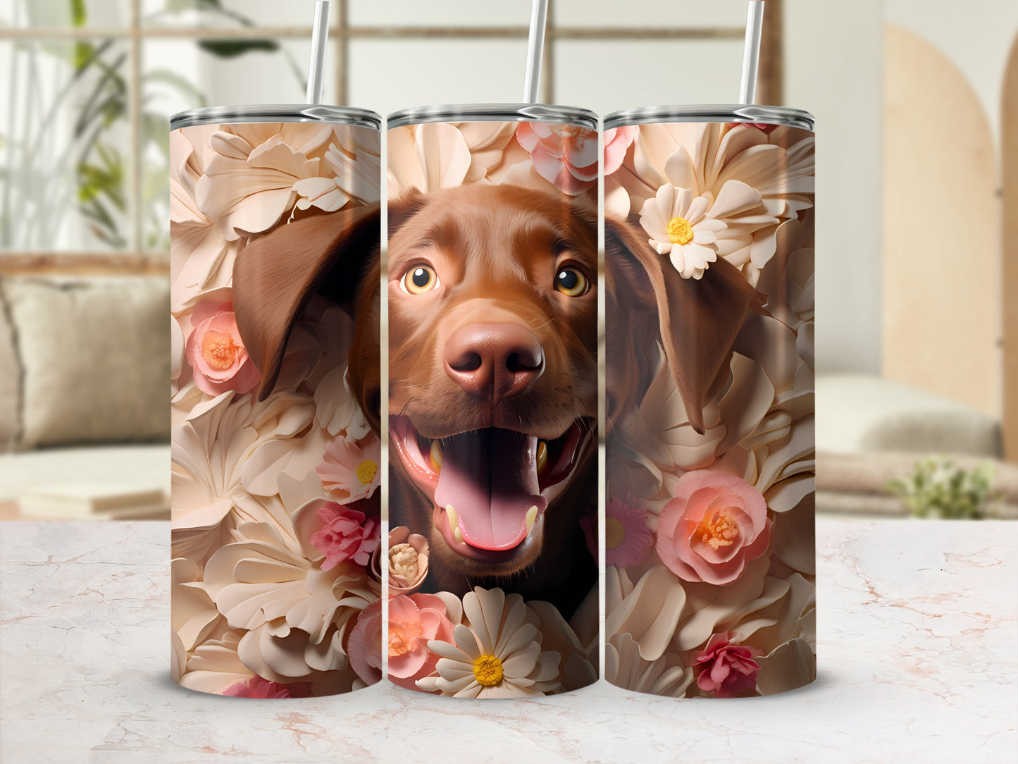 Chocolate Lab Happy Floral Paper Art Tumbler product type