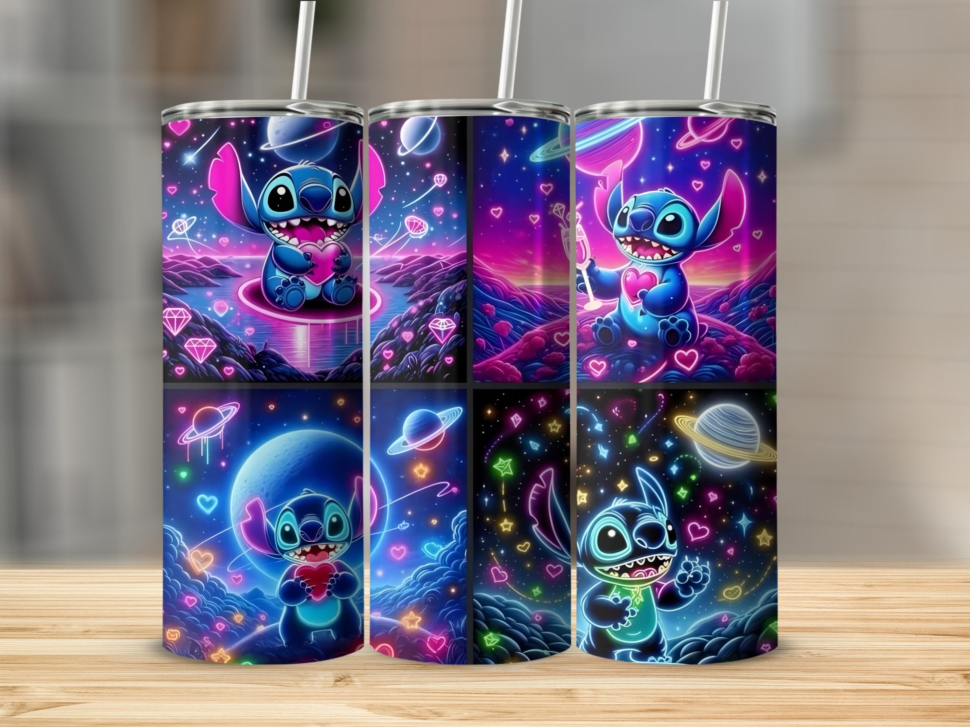Neon Galactic Stitch Design Insulated Tumbler Cup