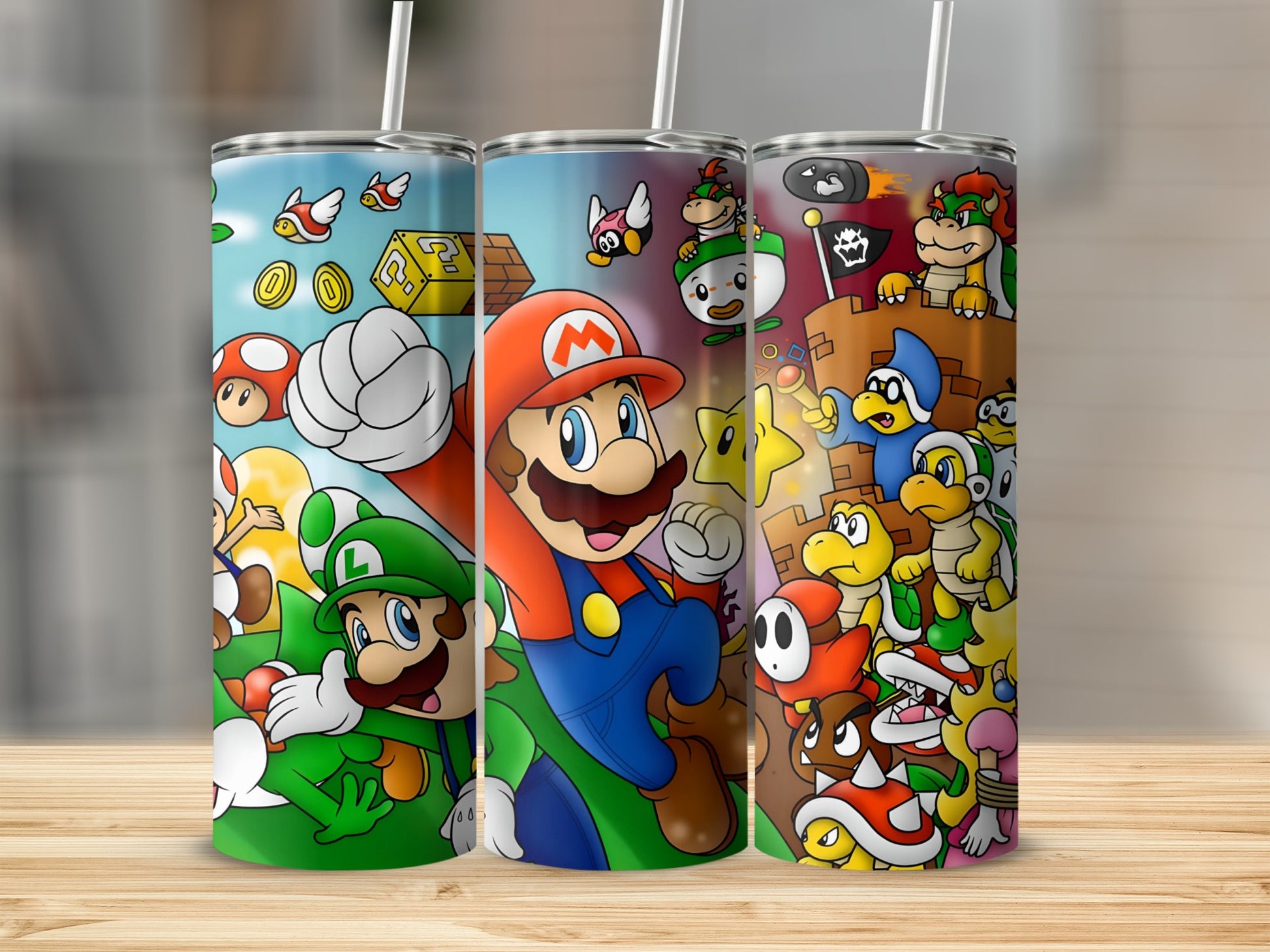 Colorful Retro Game Character Art on Drinkware Product