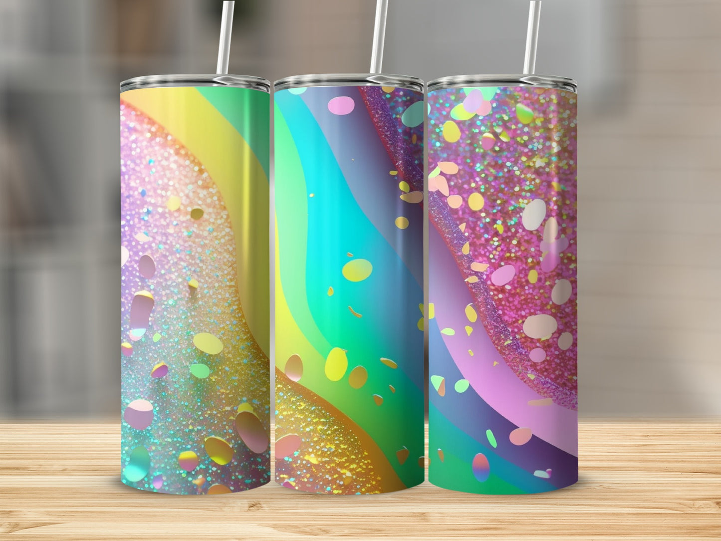 Colorful Glittery Abstract Tumbler Set with Straws