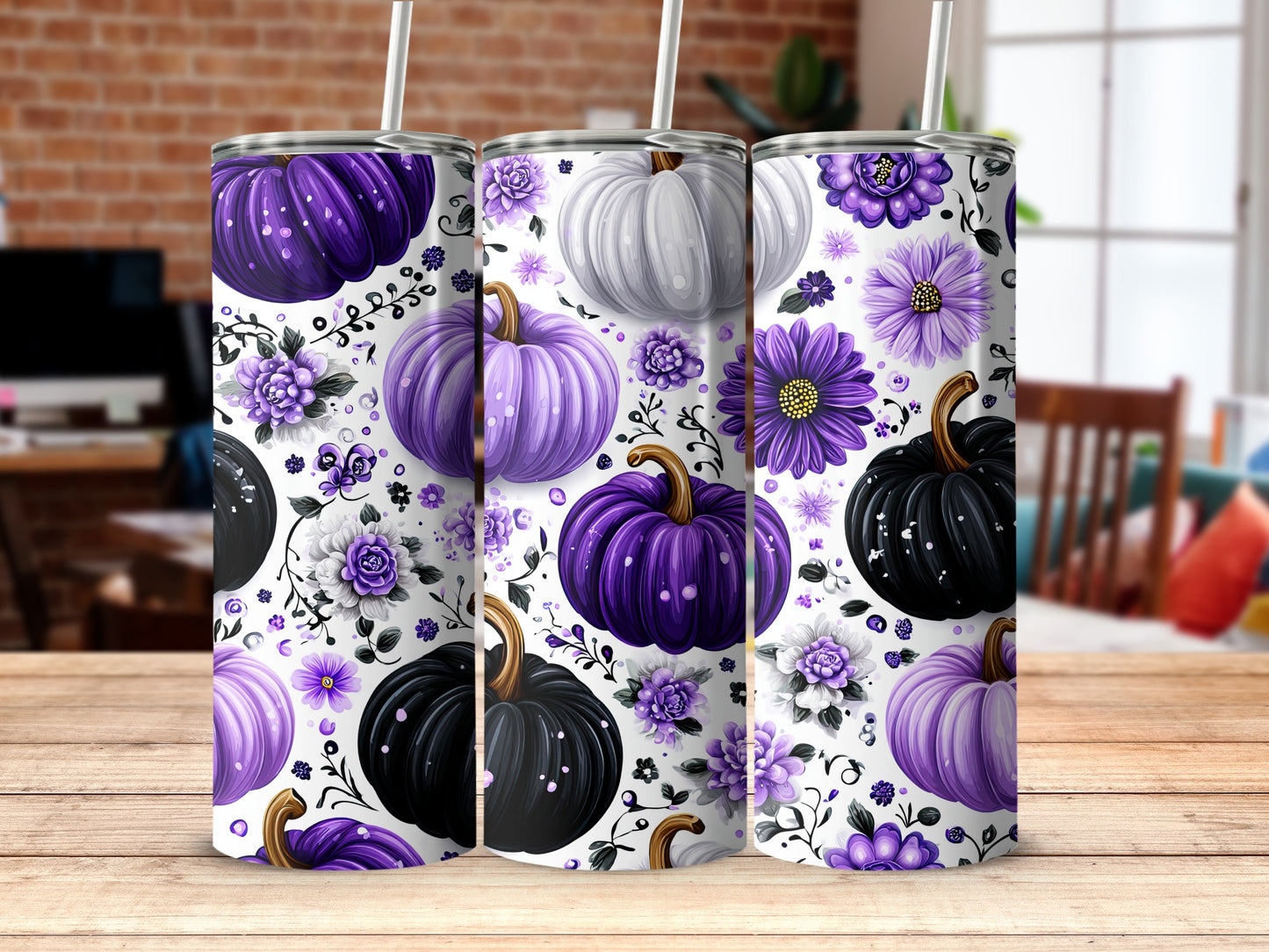 Purple Floral Pumpkin Design Tumbler Collection