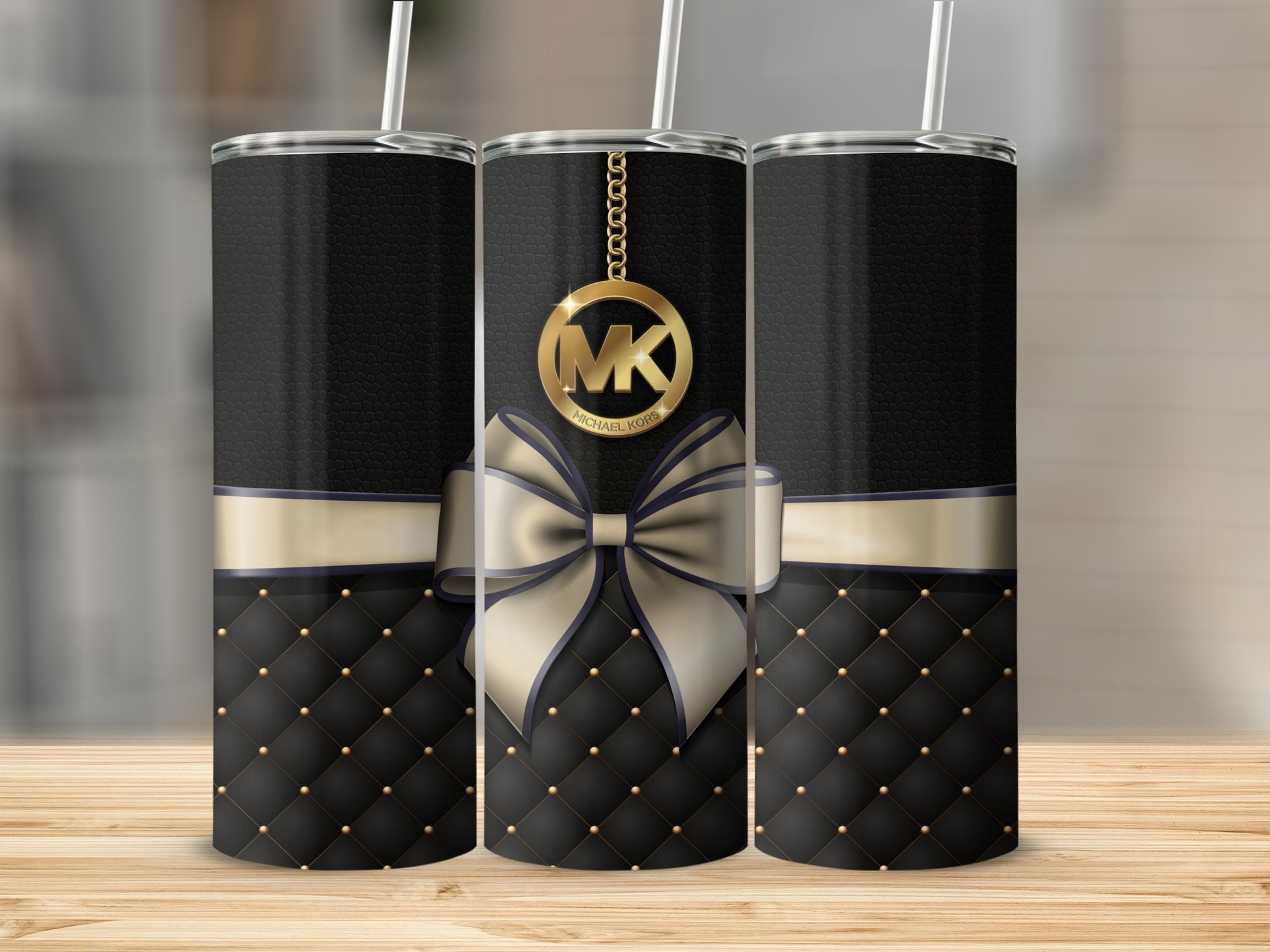 Elegant Black and Gold Tumbler with Bow Design Tumbler