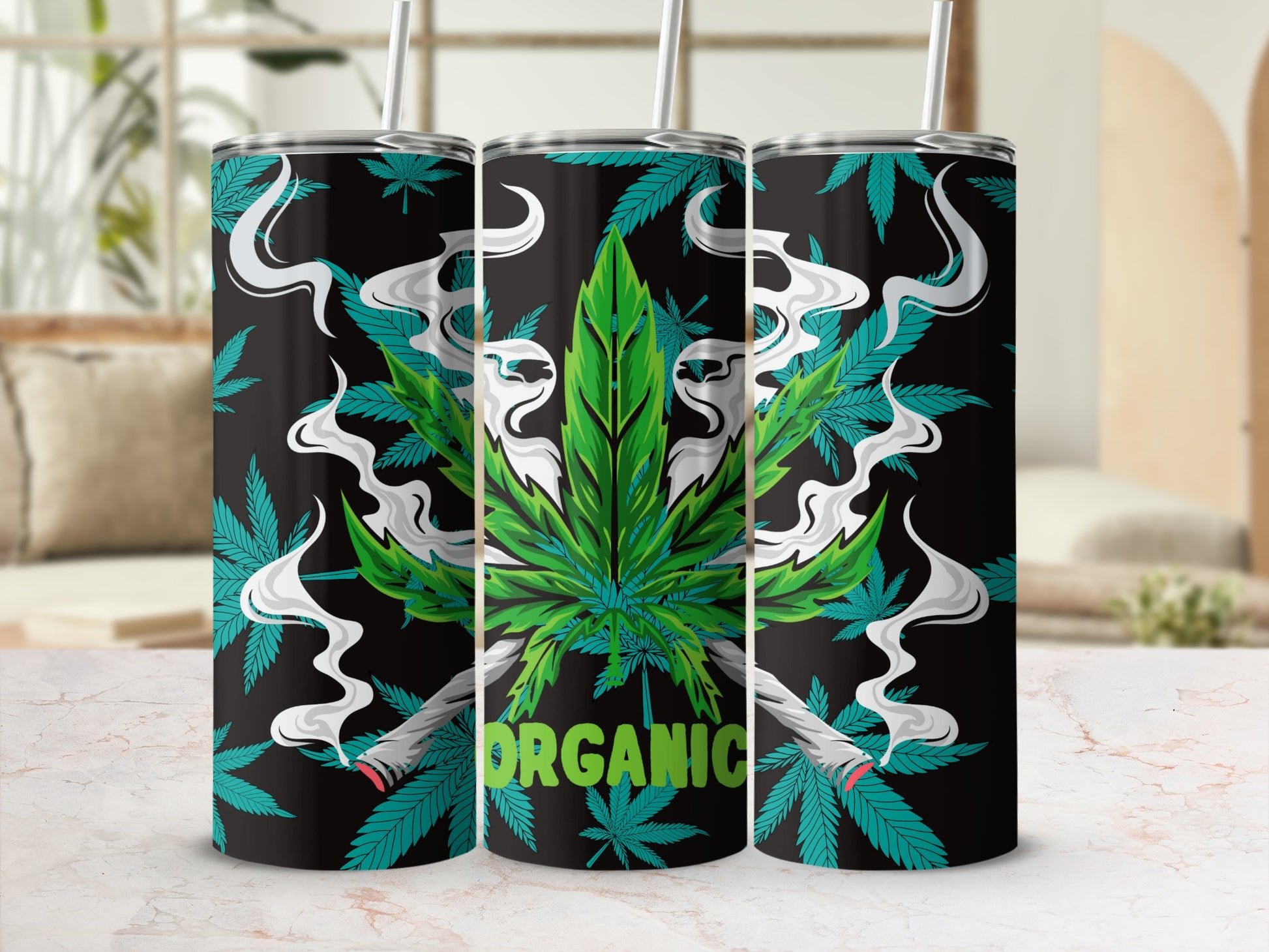 Organic Cannabis Leaf Design Tumbler Cup