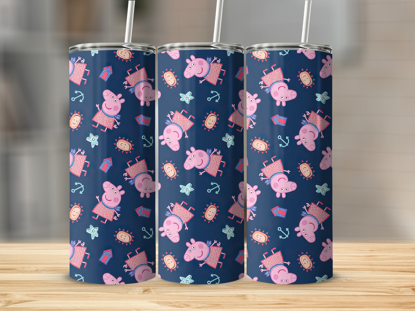 Cute Cartoon Piggy and Sun Pattern Tumbler Cup