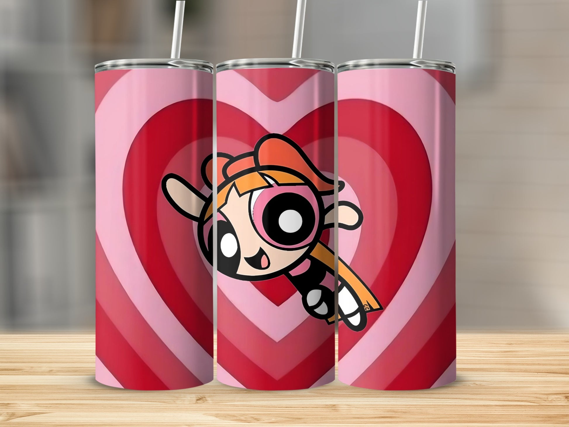 Cartoon Character with Heart Background Tumbler