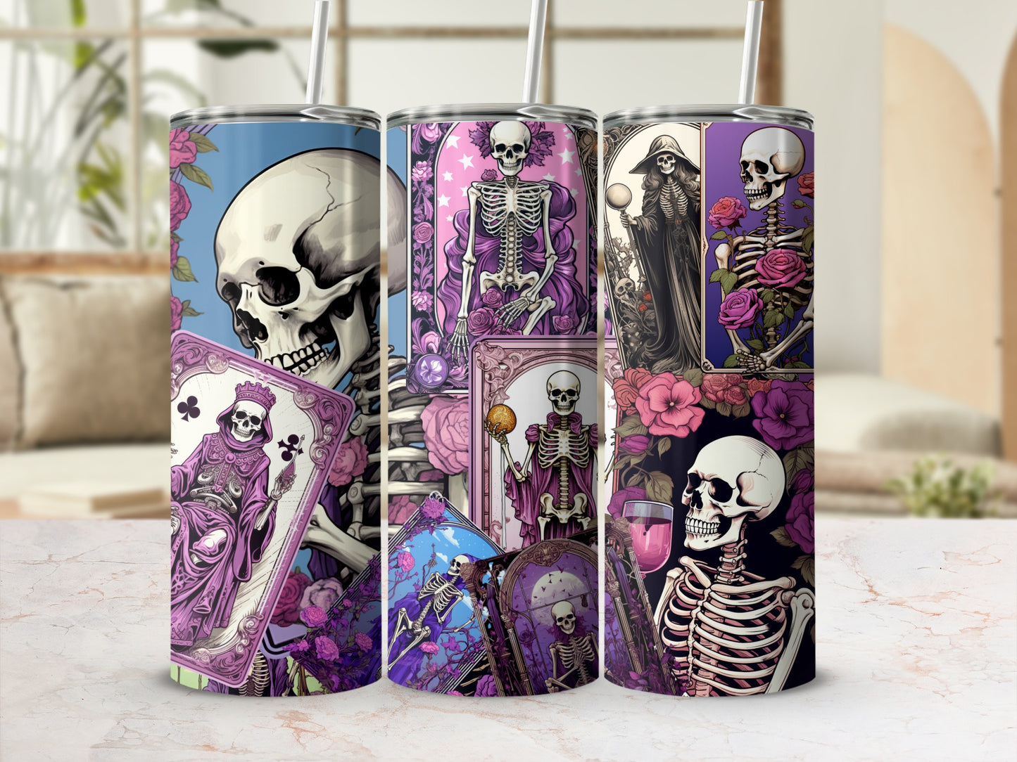 Gothic Skeleton Art Tall Tumblers for Drinks