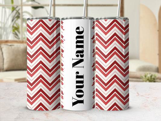 Personalized Red Chevron Design Tumbler with Straw