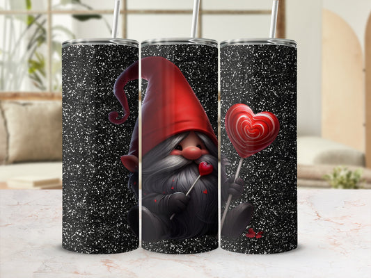 Valentine Gnome Holding Heart Patterned Tumbler Cups