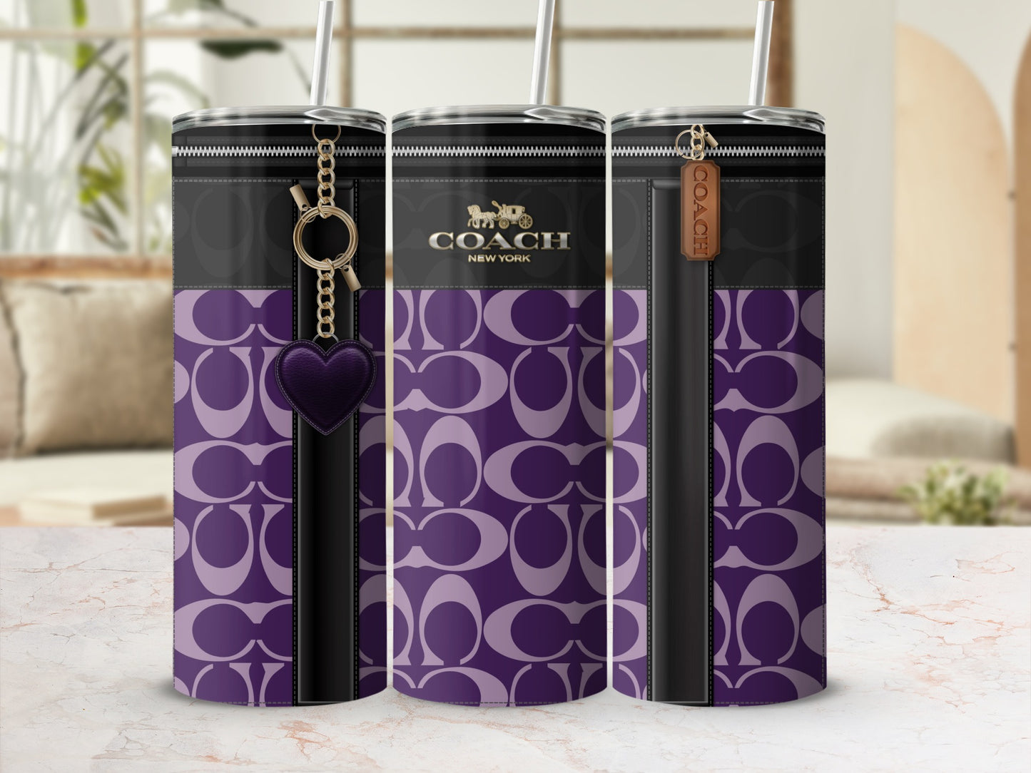 Purple Stylish Insulated Tumbler with Charm Accessory