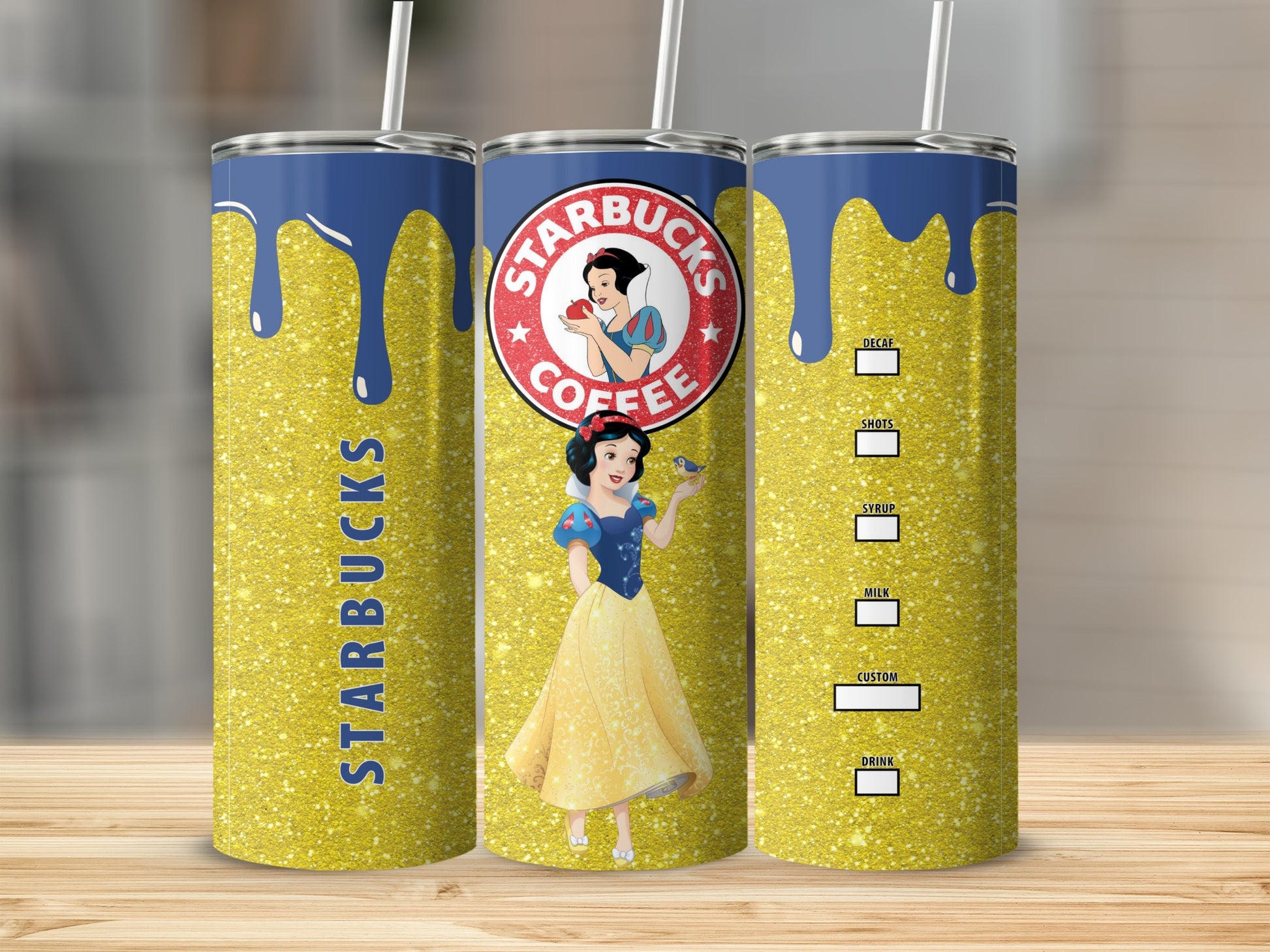Glitter Snow White Starbucks Coffee Custom Tumbler