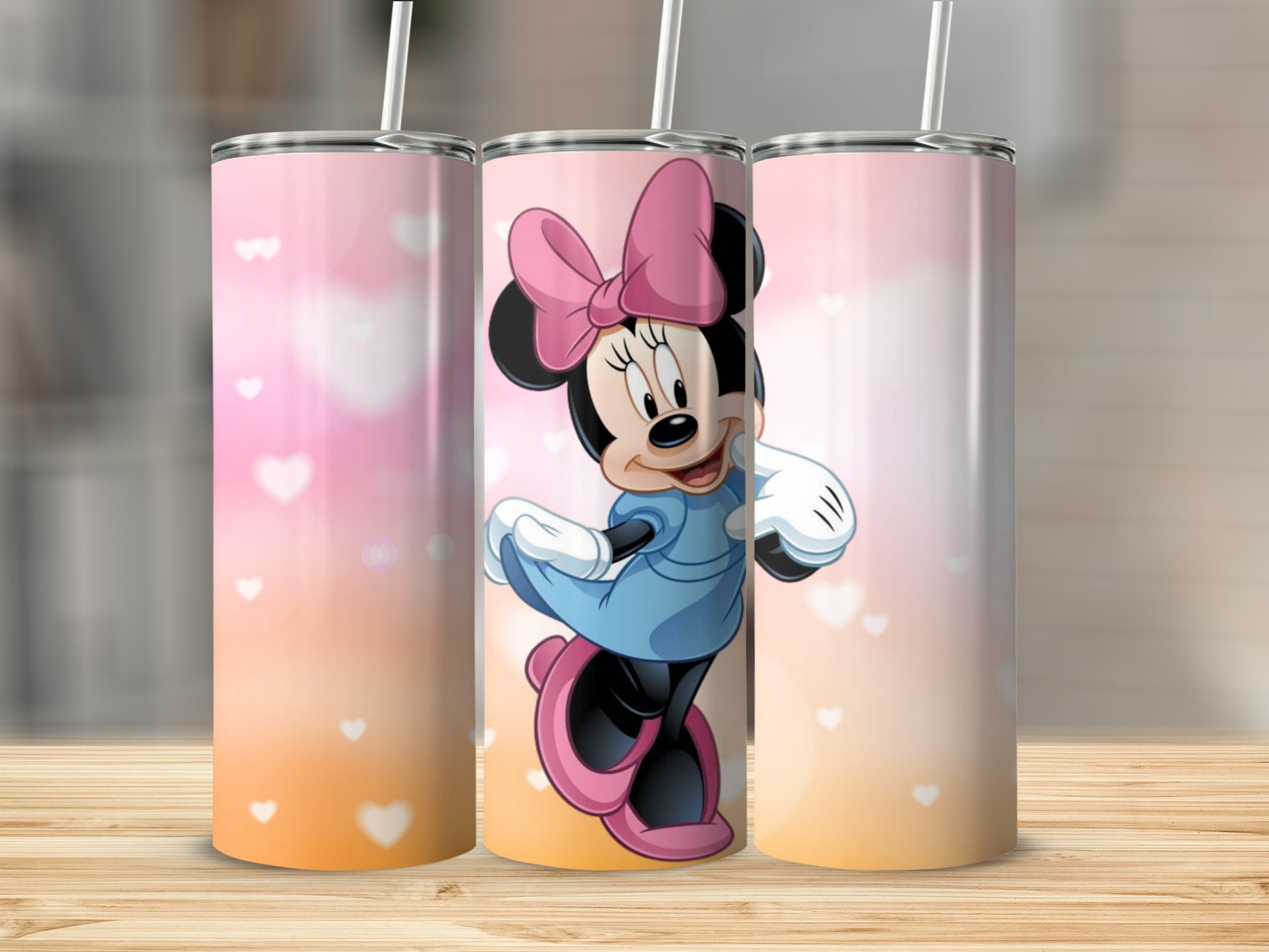 Cute Minnie Mouse Design With Hearts Tumbler
