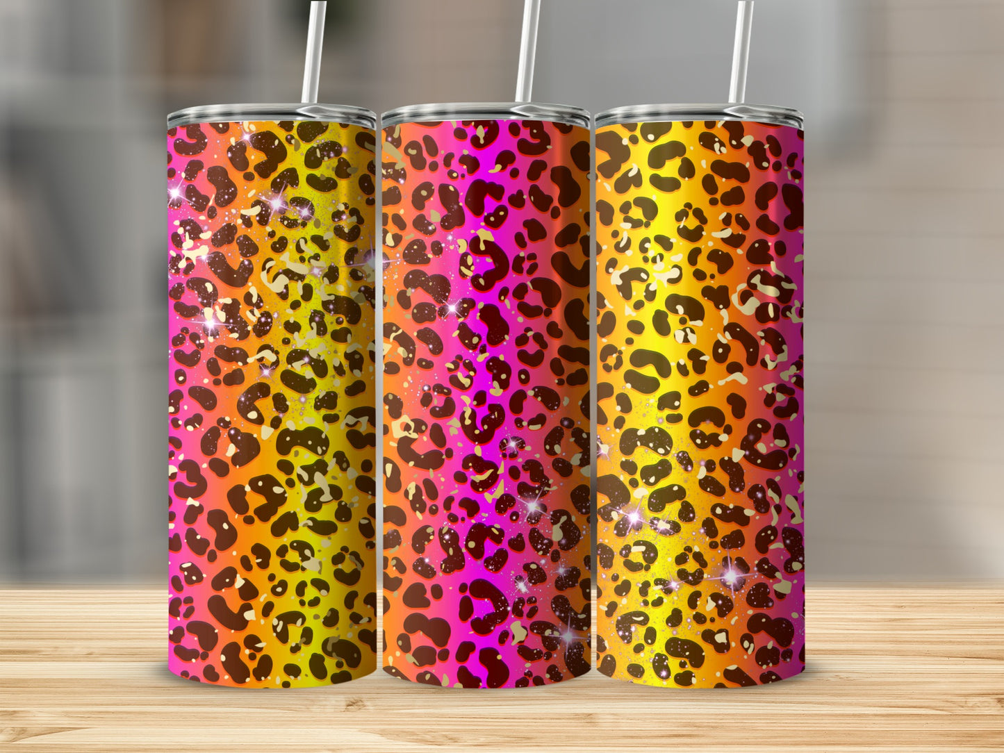 Leopard Print Tumbler with Neon Gradient Colors
