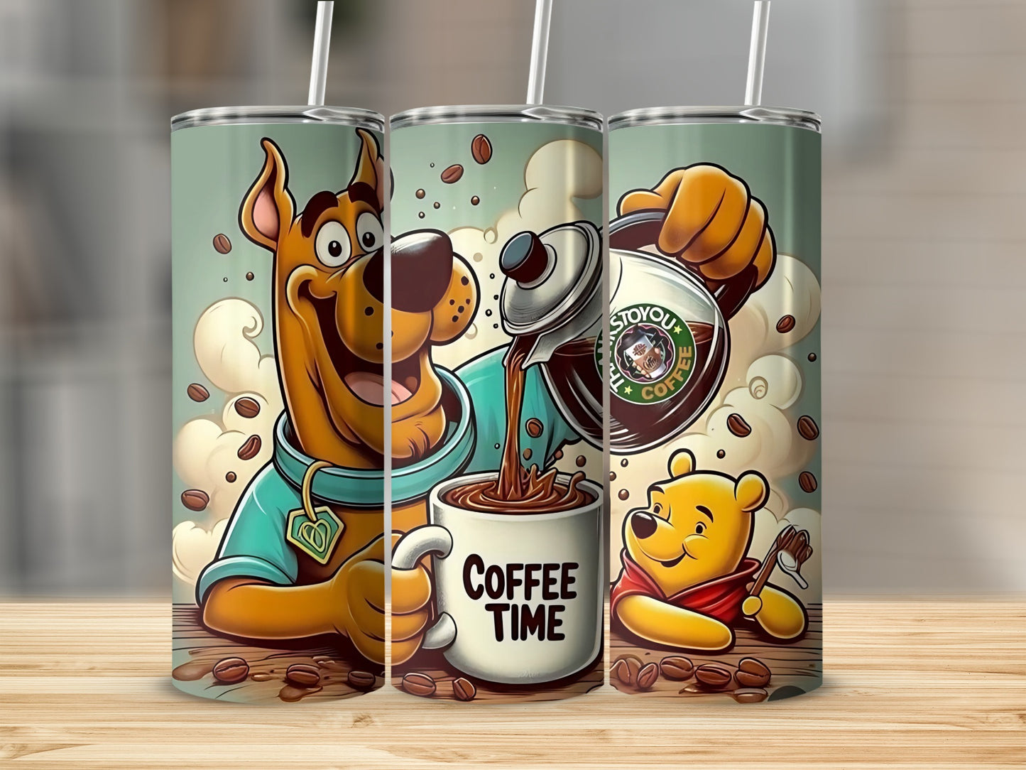 Scooby Doo and Winnie the Pooh Coffee Time tumbler