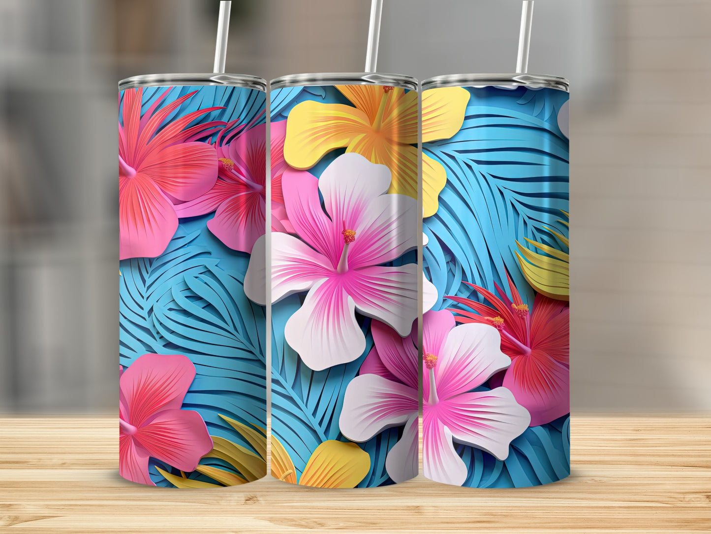 Vibrant Tropical Floral Design Tumbler Cup Product