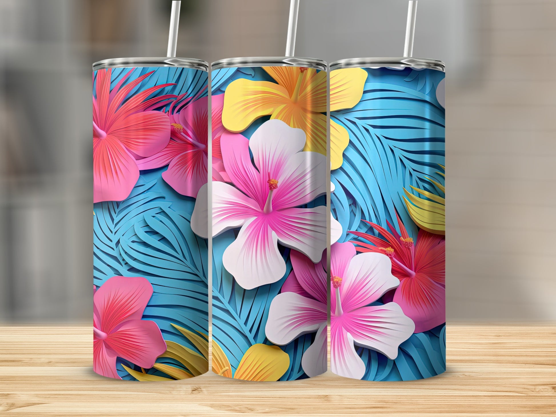 Vibrant Tropical Floral Design Tumbler Cup Product