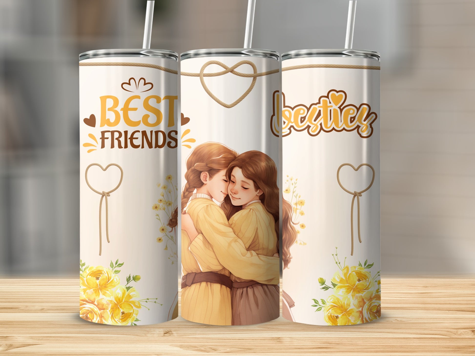 Best Friends and Besties Yellow Flowers Tumbler