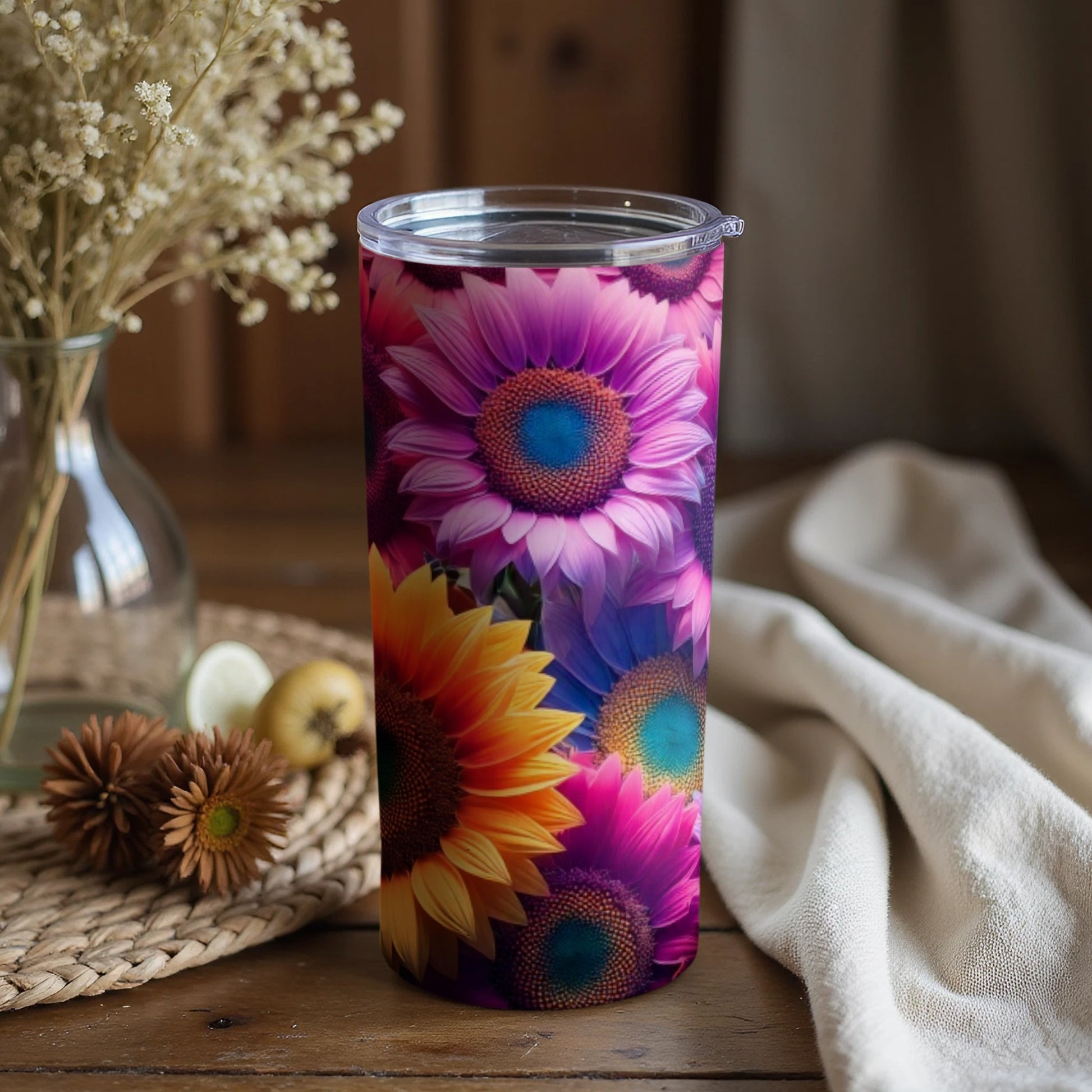 Colorful Sunflower and Daisy Pattern Tumbler