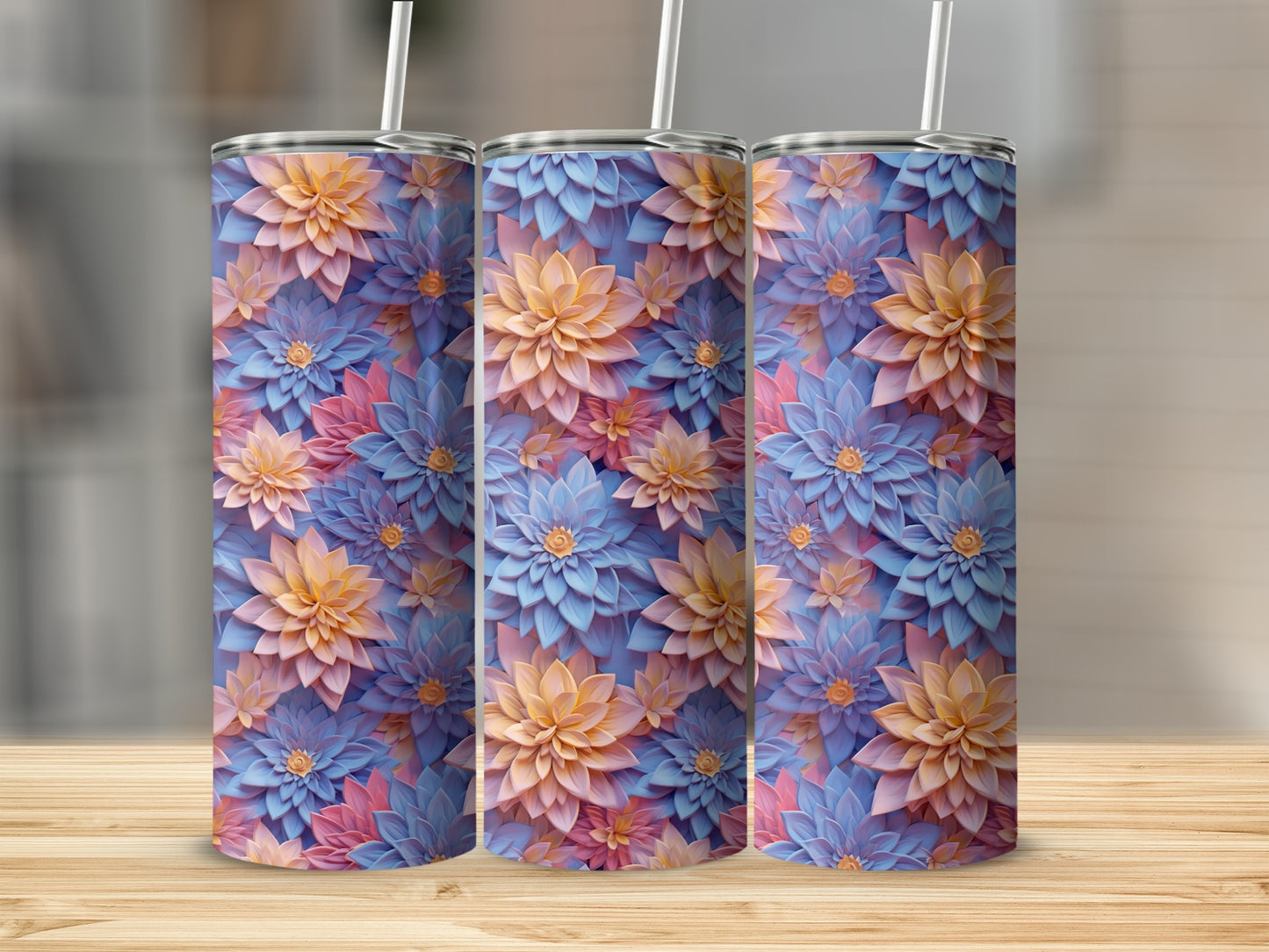 Vibrant Floral Design Tall Reusable Tumbler Set