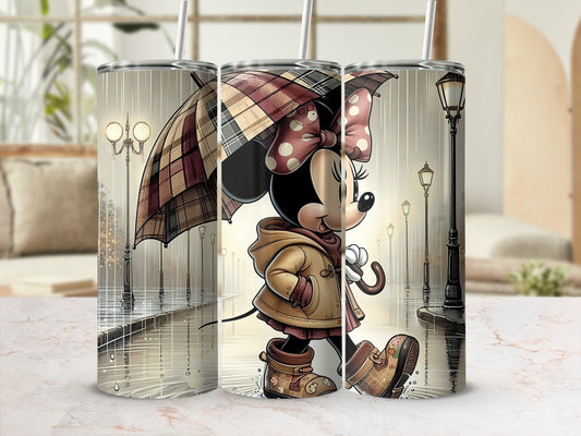 Adorable Character in Rainy Street Print Tumbler