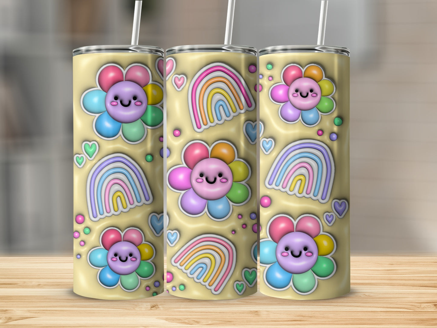 Happy Colorful Flowers Rainbow Hearts Tumbler product type