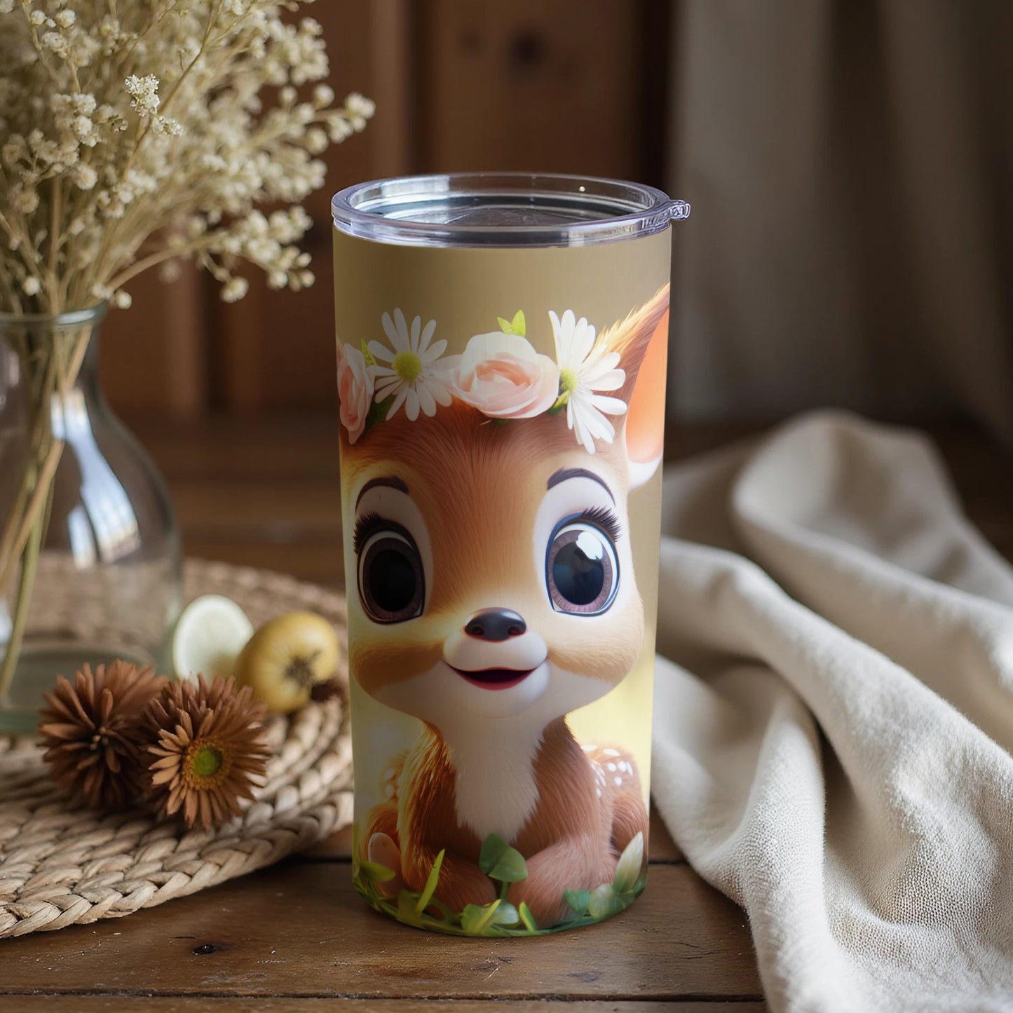 Adorable Floral Deer Artwork Insulated Tumbler