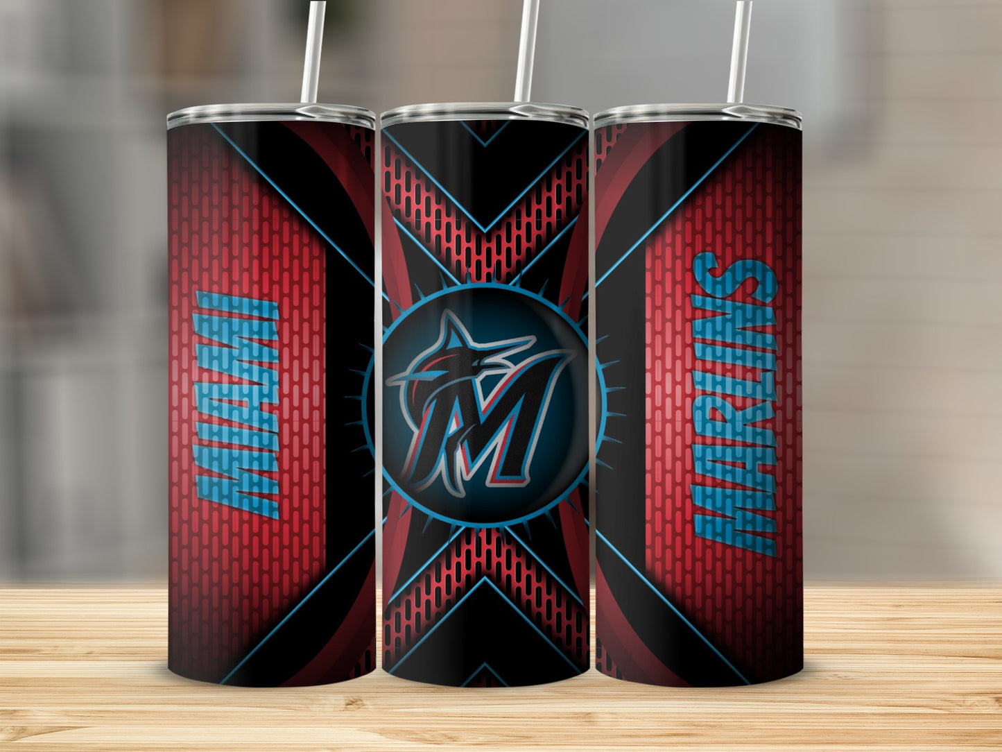 Miami Marlins Logo Abstract Design Sports Theme Tumblers