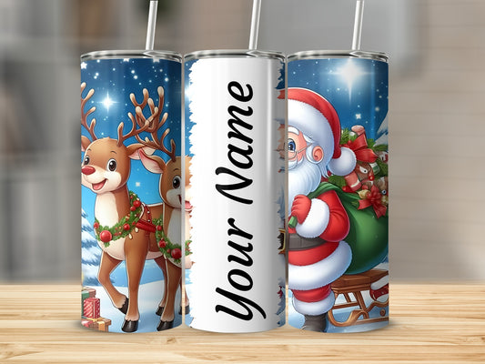 Personalized Christmas Santa Reindeer Tumbler Cup Gift