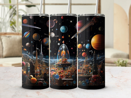 Outer Space Themed Tumbler with Straw Drinkware